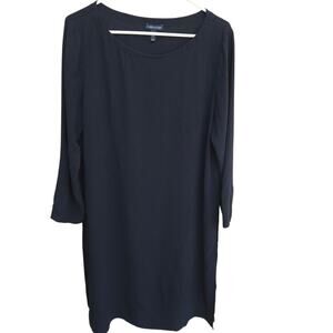 Eileen Fisher Slit Sides Silk Midi Dress Black Long Sleeves Sz M